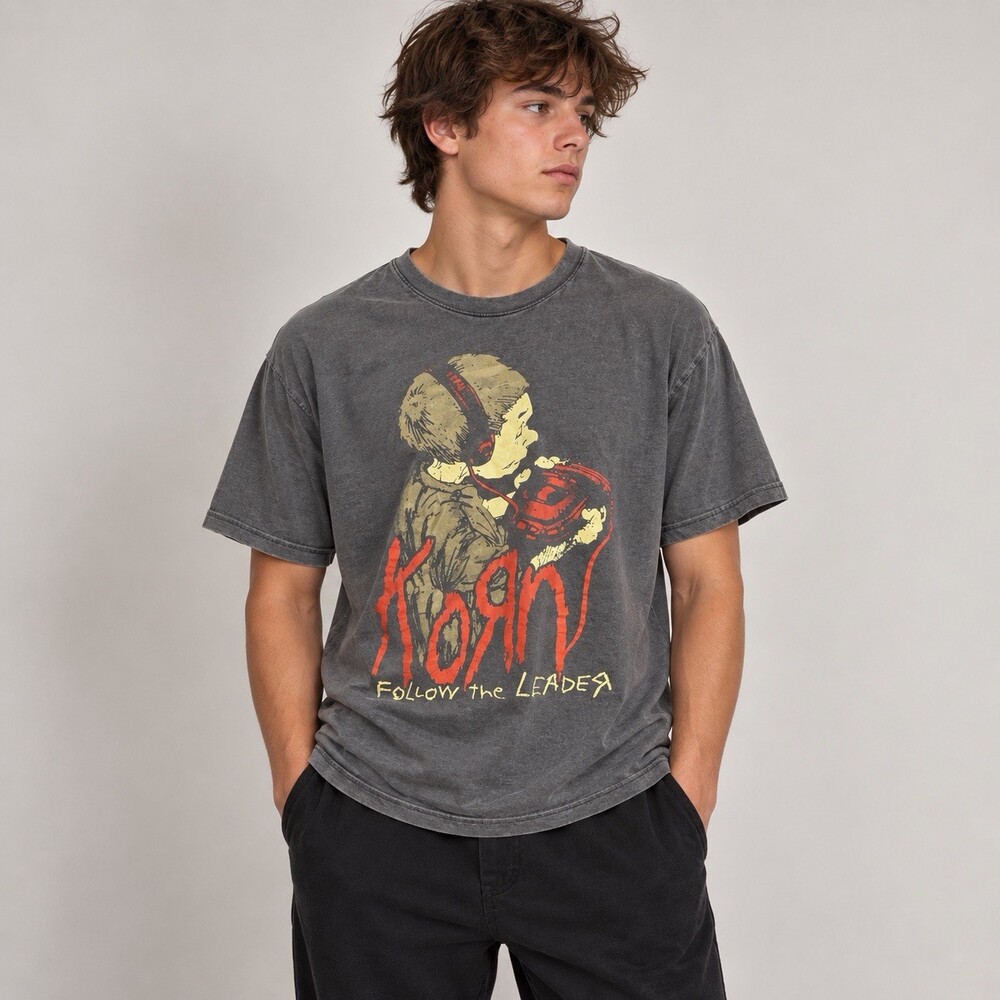 Korn Follow The Leader T Shirt Large Double Sided Graphic Band Tee Nu Metal Gray